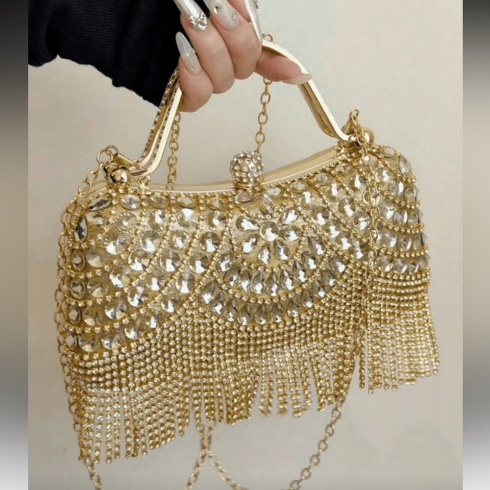 Elegant Gold Beaded Evening Bag